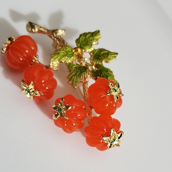 Pumpkin patch brooch berries persimmon pin Beautiful beads enamel vintage style - Picture 4 of 14